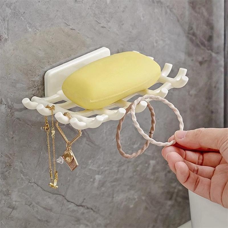 Soap Box Wall Mounted Drainage Shelf For Home Use No Punching High-End Bathroom New Soap Dish Rack Hooks For High-End Bathrooms