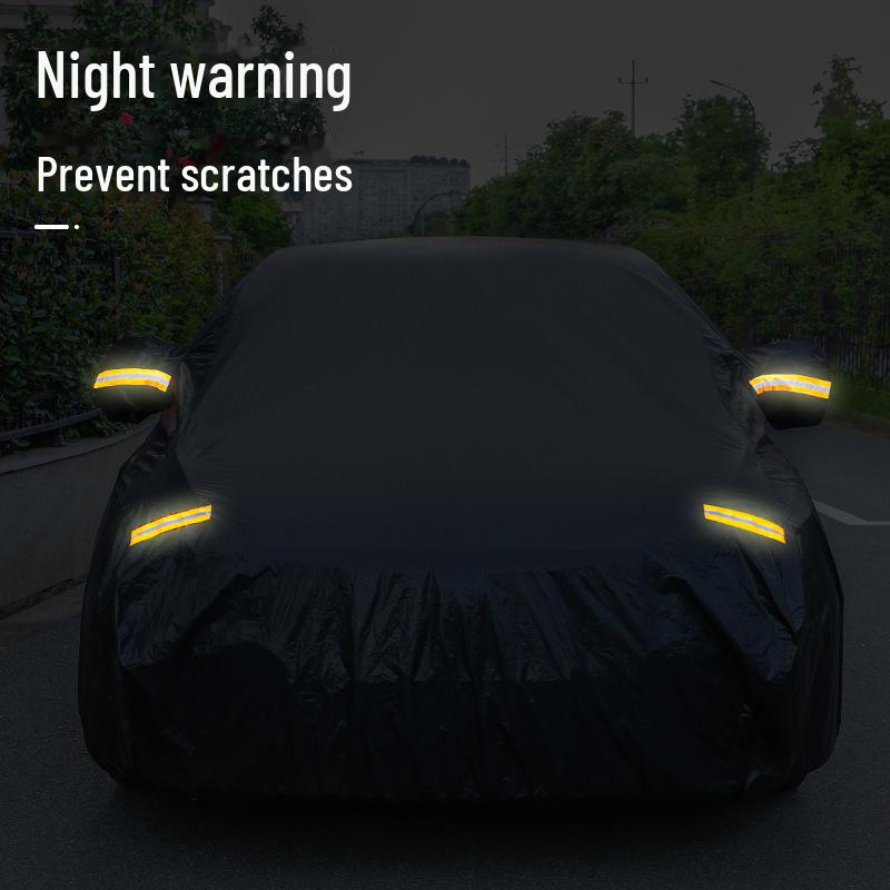 Full Car Cover: Soft Aluminum Film, Dustproof, Sun Protection, Heat Insulation, Black Outside, Silver Inside.