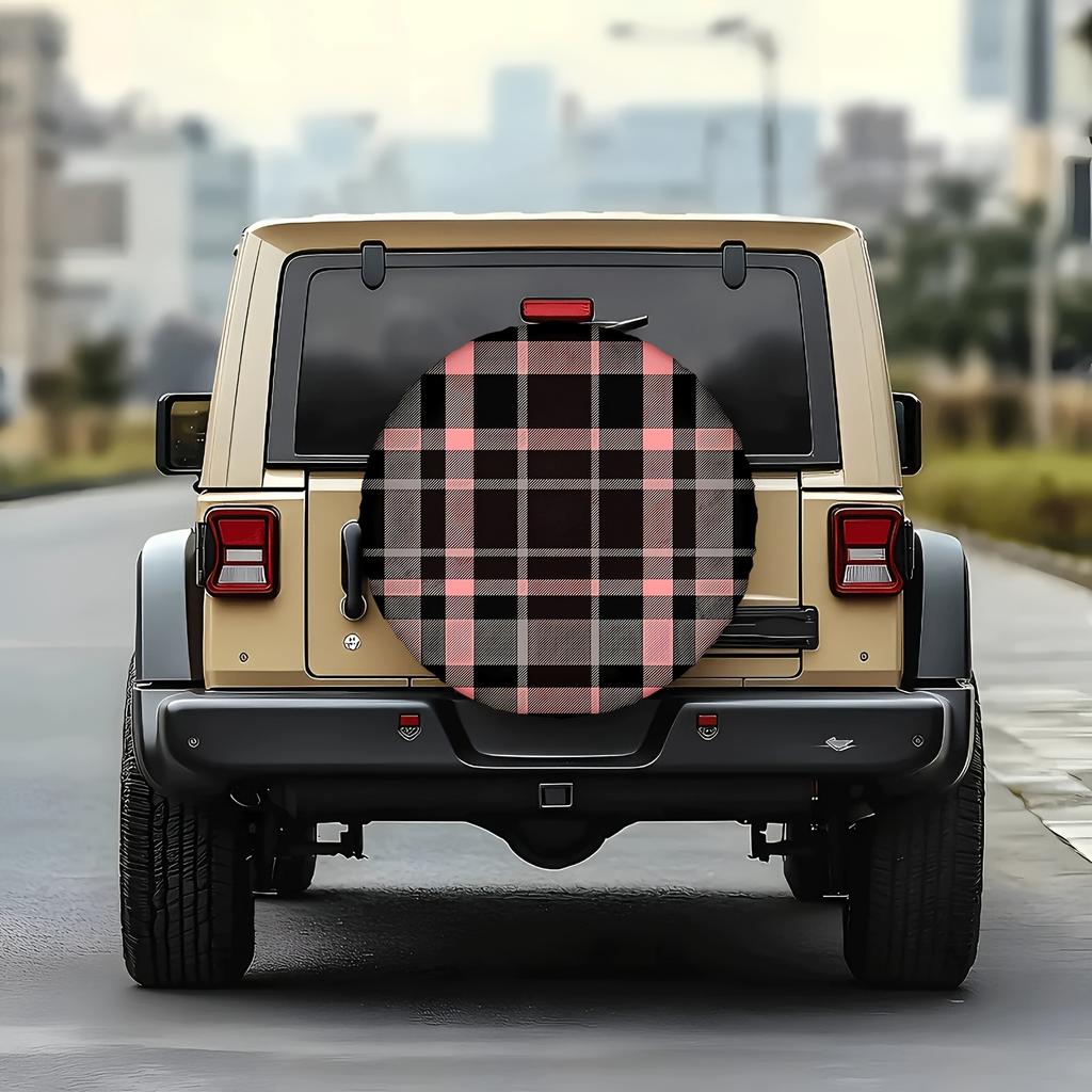1pc Car Tire Cover, Pink Plaid Print Theme Fiber Spare Tire Cover, Universal for 35.56/38.1/40.64/43.18 cm, Snug And Durable Tire Protector