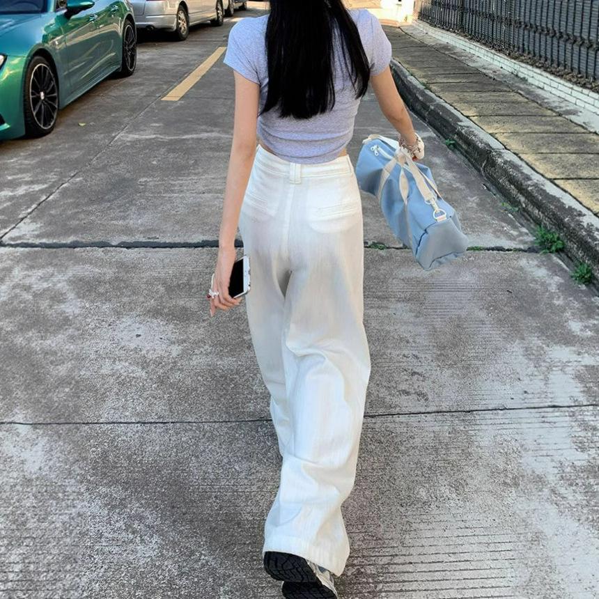 White Large Size Wide Leg Jeans Female Summer High Waist Skinny Loose Drapey Dragging Pants Retro High Waist Street Style Baggy Long Jeans for Ladies