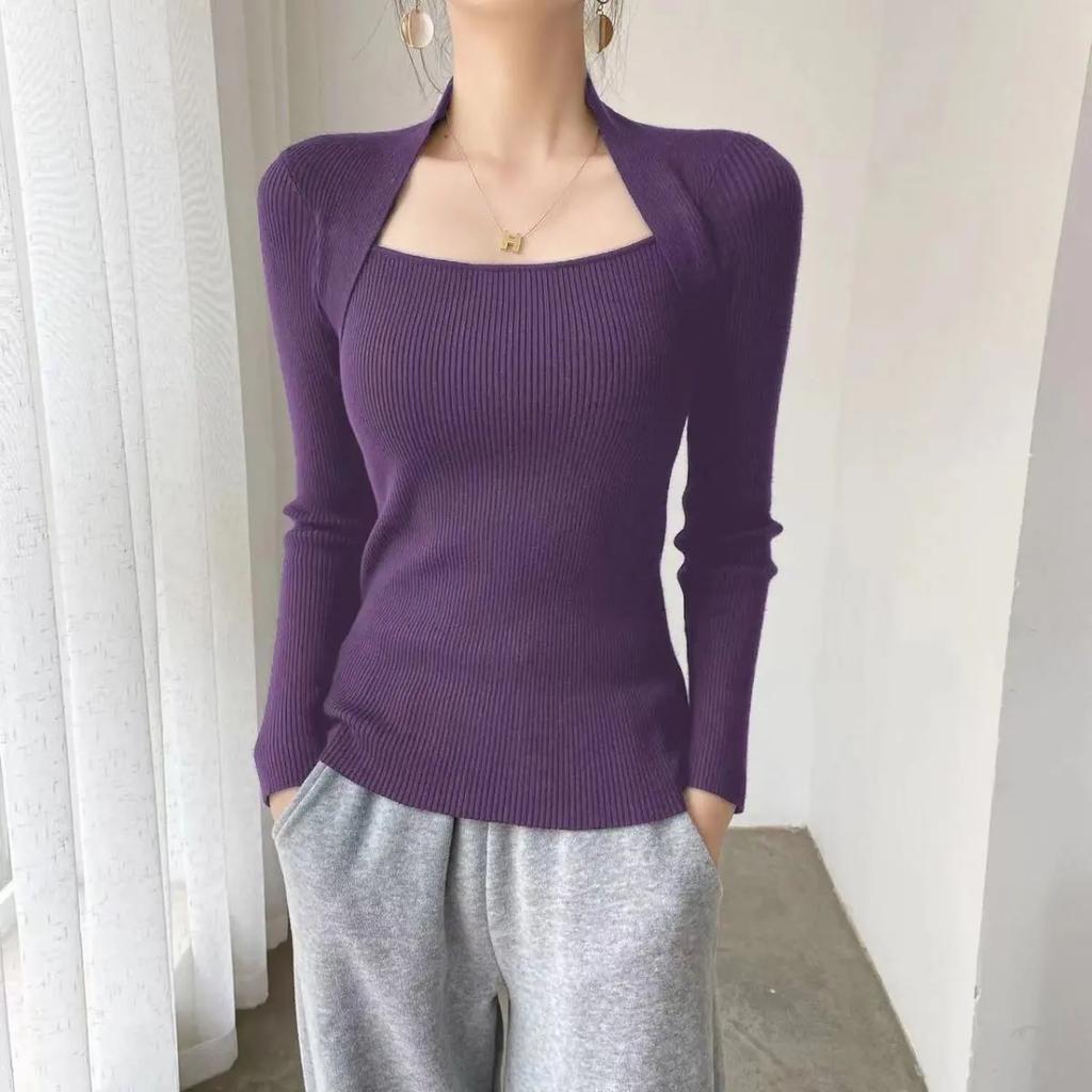 Women Pullover Long Sleeve Top Square Collar Casual Fashion Sweater Women Jumper Sexy Knitwear Sweater Tops