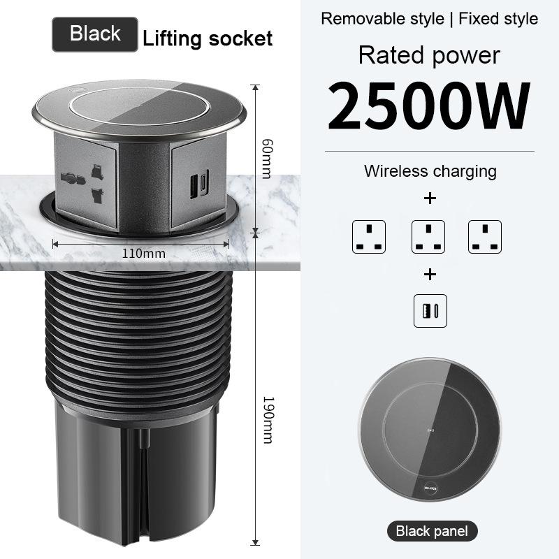 High quality intelligent lifting electric EU universal wireless charging socket embedded kitchen table invisible power plug