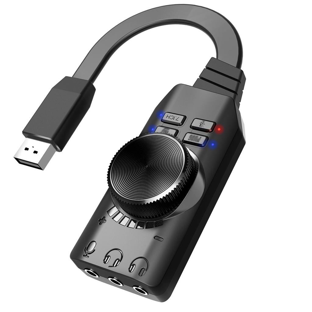 GS3 USB 2.0 External Sound Card Virtual 7.1 Channel Sound Card Adapter Plug and Play with Hdphone Microphone  s Volume Control   Mic Games Sound