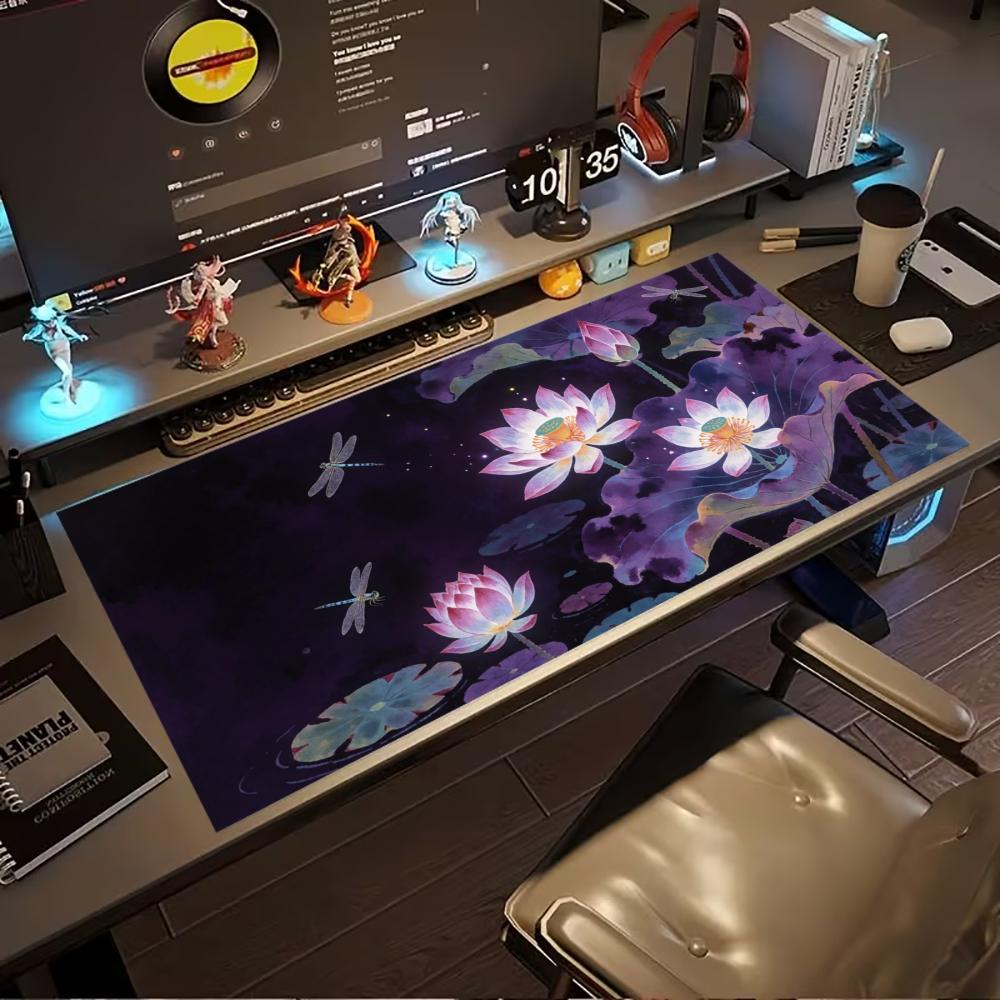 Dark Lotus Flower Large Extended Gaming Mouse Pad Non Slip Desk Mat Floral Keyboard Mousepad For Laptop Desktop Office Workspace