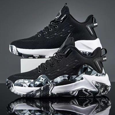 Chaussures de basket-ball pour hommes printemps et été à semelles épaisses rebond chaussures pour hommes étudiant campus mode baskets respirantes tissées à la mouche