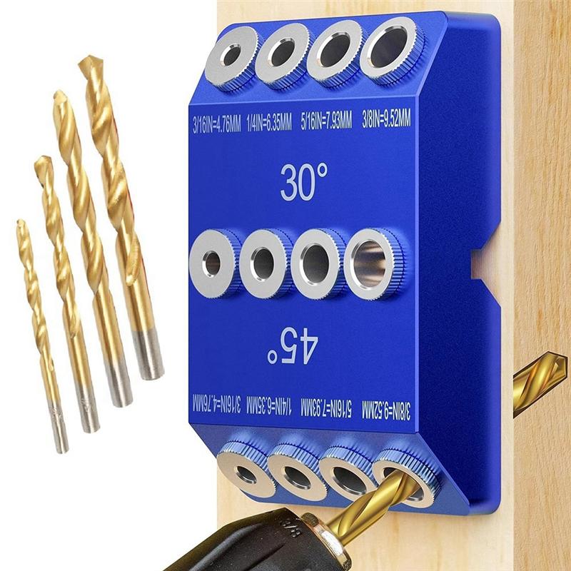 AD23-30 45 90 Degree Angle Drill Guide Jig, Drill Jig For Angled Holes And Straight Hole With 4 Sizes Steel Drill Bits Easy To U