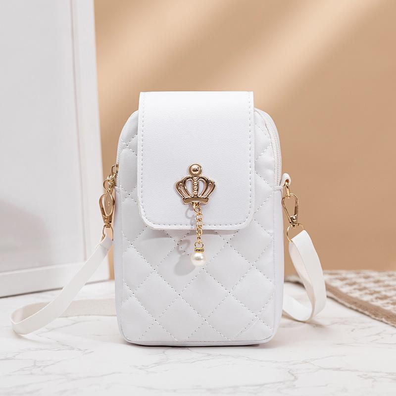 Embroidered Pearl Accent Simple Crossbody Phone Bag