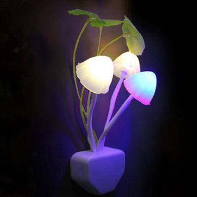 Novelty Mushroom Fungus Night Light EU & US Plug Light Sensor 220V 3 LED Colorful Mushroom Lamp Night Lights