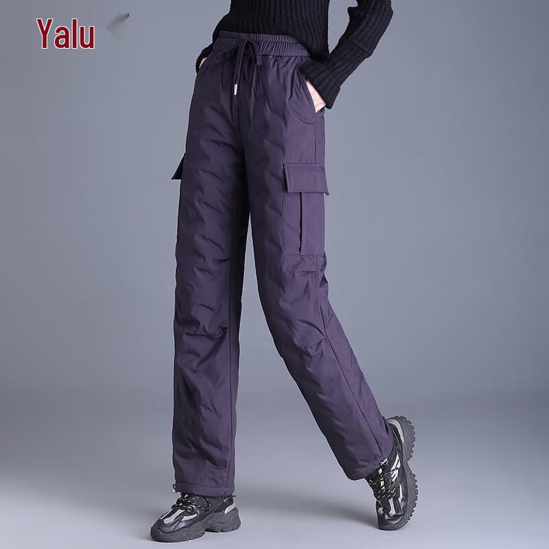 Yalu Women's Winter Warm High-Waist Cargo Down Pants
