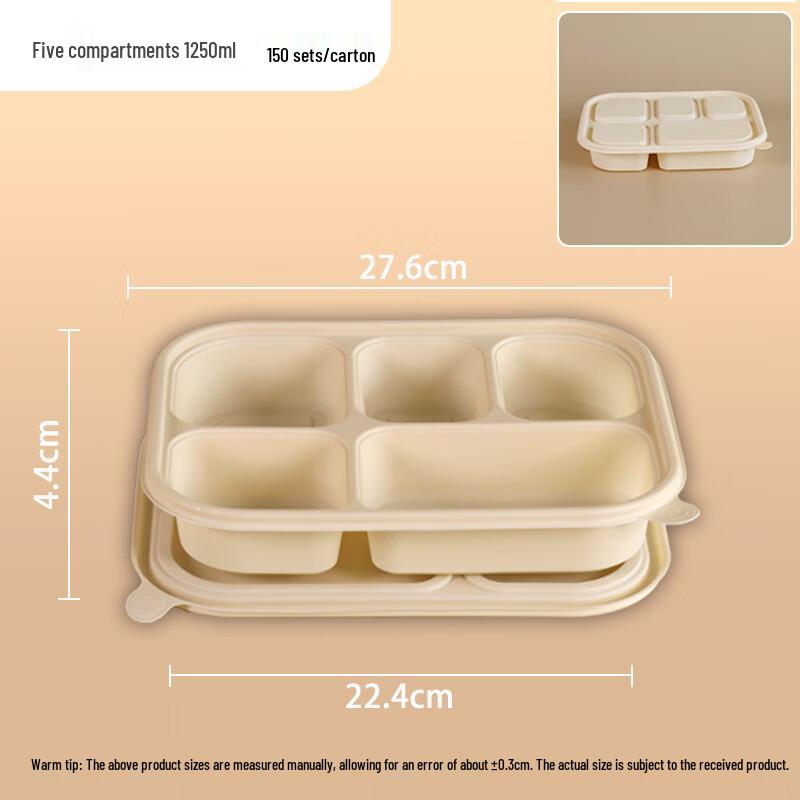 Biodegradable 5-Compartment Disposable Lunch Boxes