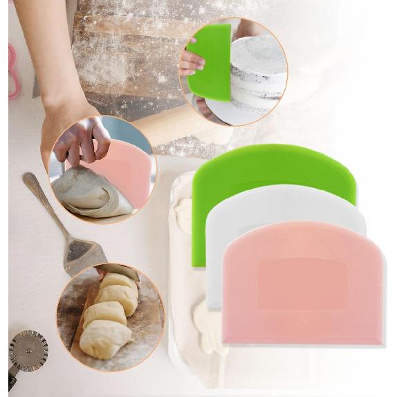 6 Pack Plastic Bench Scraper, Flexible Dough Scraper, Flexible Plastic Multipurpose Kitchen Pastry Cutter Tool, for Bread Cake Dough (White, Green,
