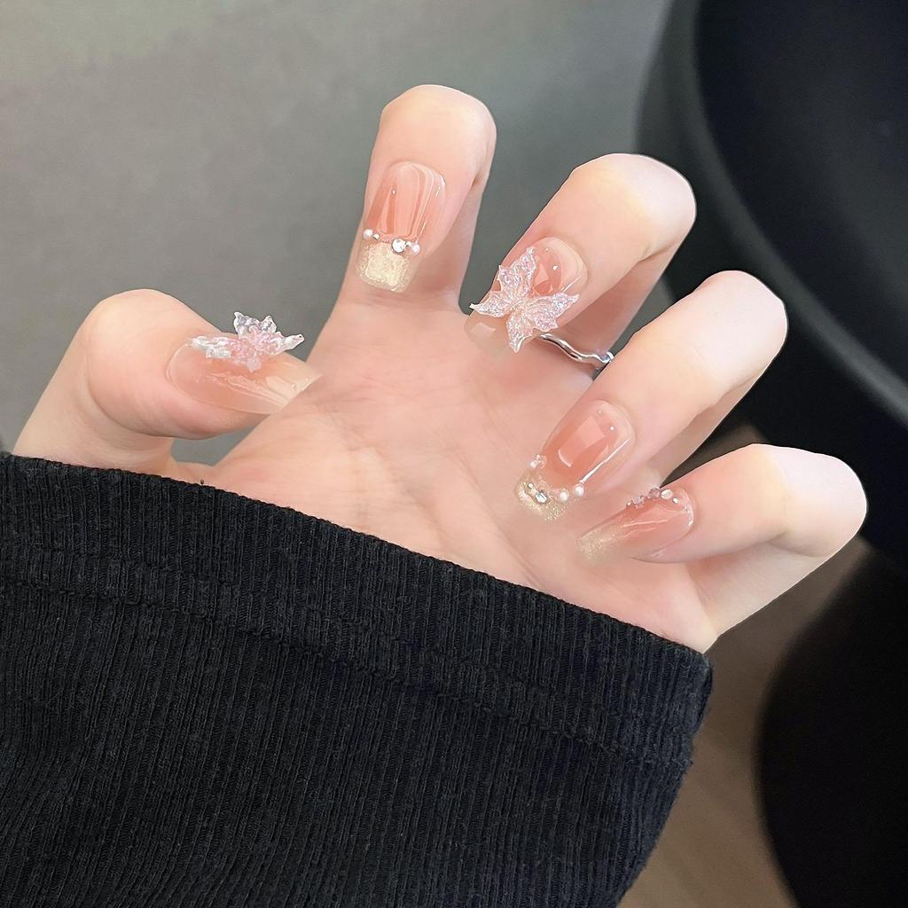 2025 New Style Rich Girl Medium-Length High-End Wearable Nail Stickers & Tips for Brides