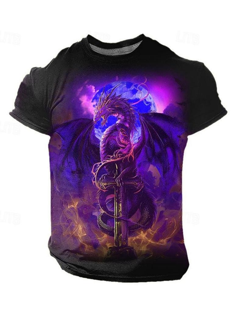 Summer Daily Casual 3D Dragon Print Men's T-shirt Men's Street T-shirt Outdoor Sports Short Sleeve Urban Fashion Men's T-shirt