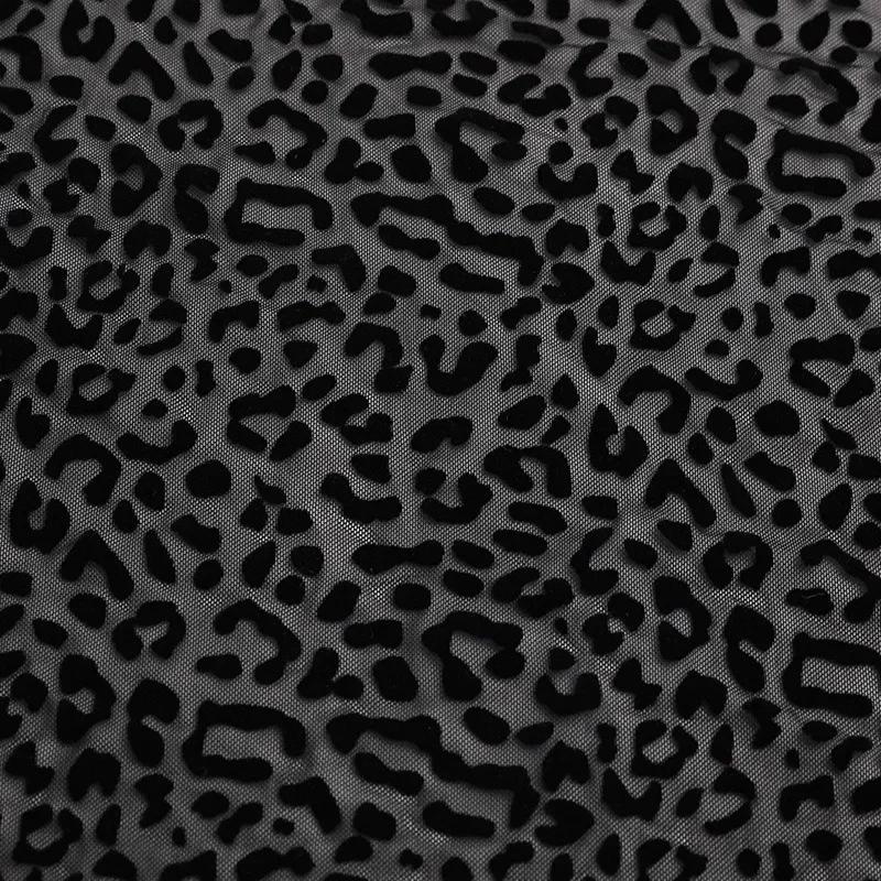 1yard Black Leopard Zebra Print Mesh Fabric Stretchy Flocking Lace Fabric Spandex Velvet Fabrics for DIY Sewing Clothing
