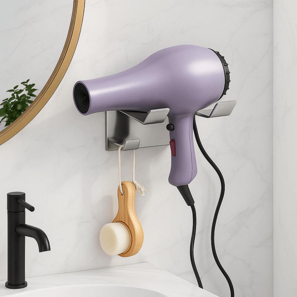 Stainless Steel Hair Dryer Holder Waterproof Blow Dryer Rack Simple Metal Storage Bracket Bathroom
