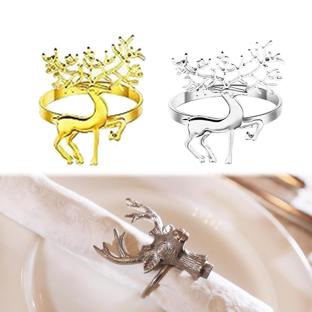 6x Christmas Deer Napkin Rings Metal Tableware Ornaments Reindeer Napkin Holders for Wedding Festival Xmas Dinner Table Kitchen