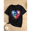 European Size Womens Plus Size Geometric Paw & Heart Print T Shirt Black Crew Neck Short Sleeve Soft Polyester Blend Stretch Knit Machine Washable