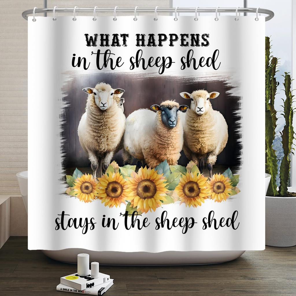 Bauernhoftiere Duschvorhang Niedlich Lustig Kuh Huhn Schwein Blume Pferd Holz Bauernhaus Scheune Rustikal Duschvorhang für Badezimmerdeko