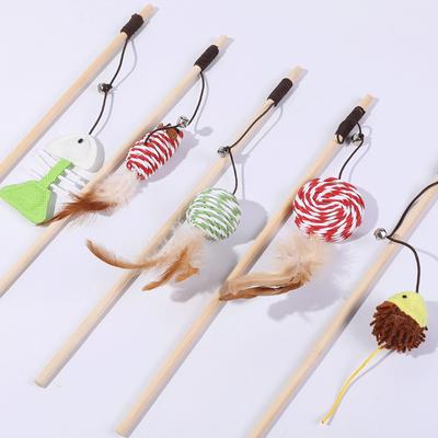 Jouets créatifs Teaser Plumes Chaton Drôle Coloré Baguette Chat Jouets Bois Jouets Chat Interactif Bâton Fournitures Chat