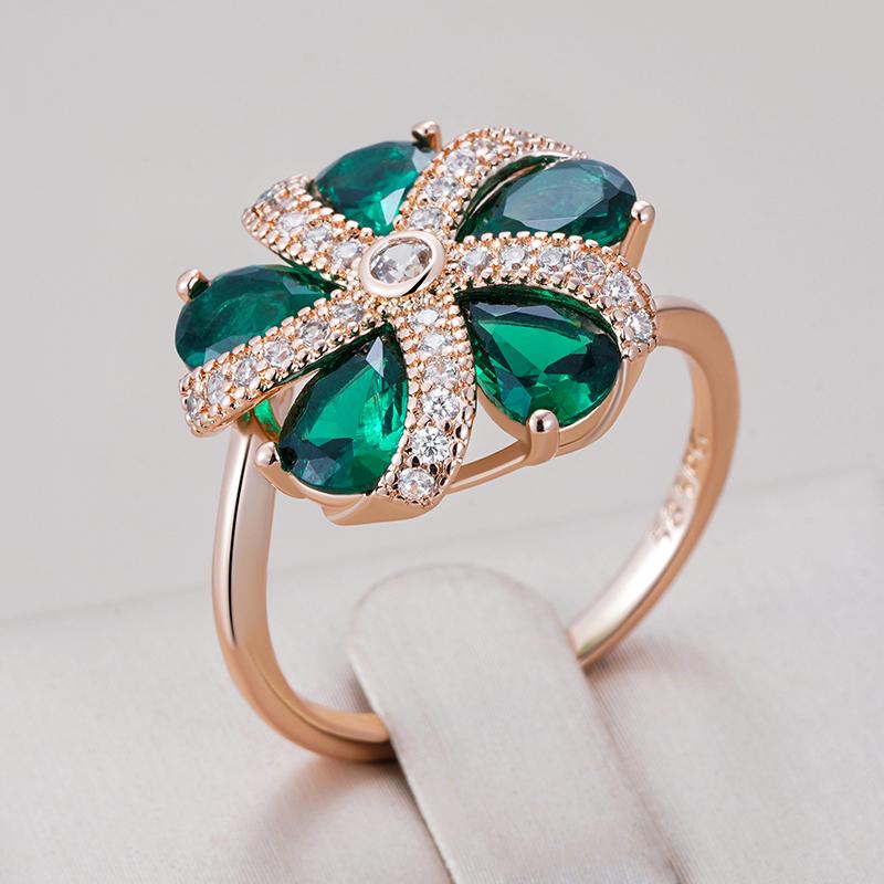Full Shiny Green Natural Zircon Rings For Women Trend  Rose Gold Color Bride Wedding Fine Jewelry Crystal Gift