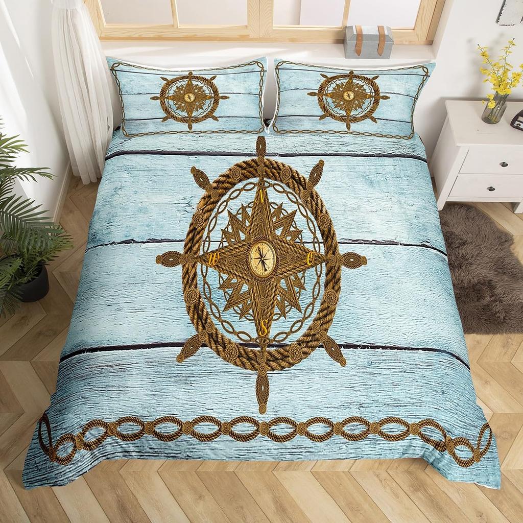 Compass Print Comforter Cover For Children Kids Boys Girl Bedding Set Vinatge World Duvet Cover Ocean Room Decor Queen Full Size