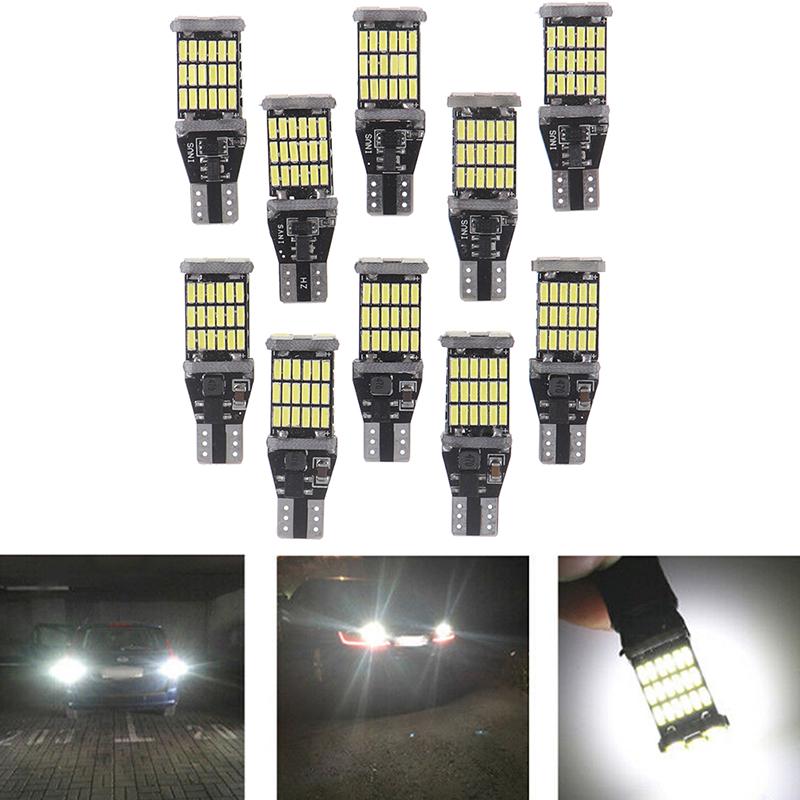 10Pcs White 45 SMD 4014 T15 W16W LED Car Reverse Back Light Bulb 6000K