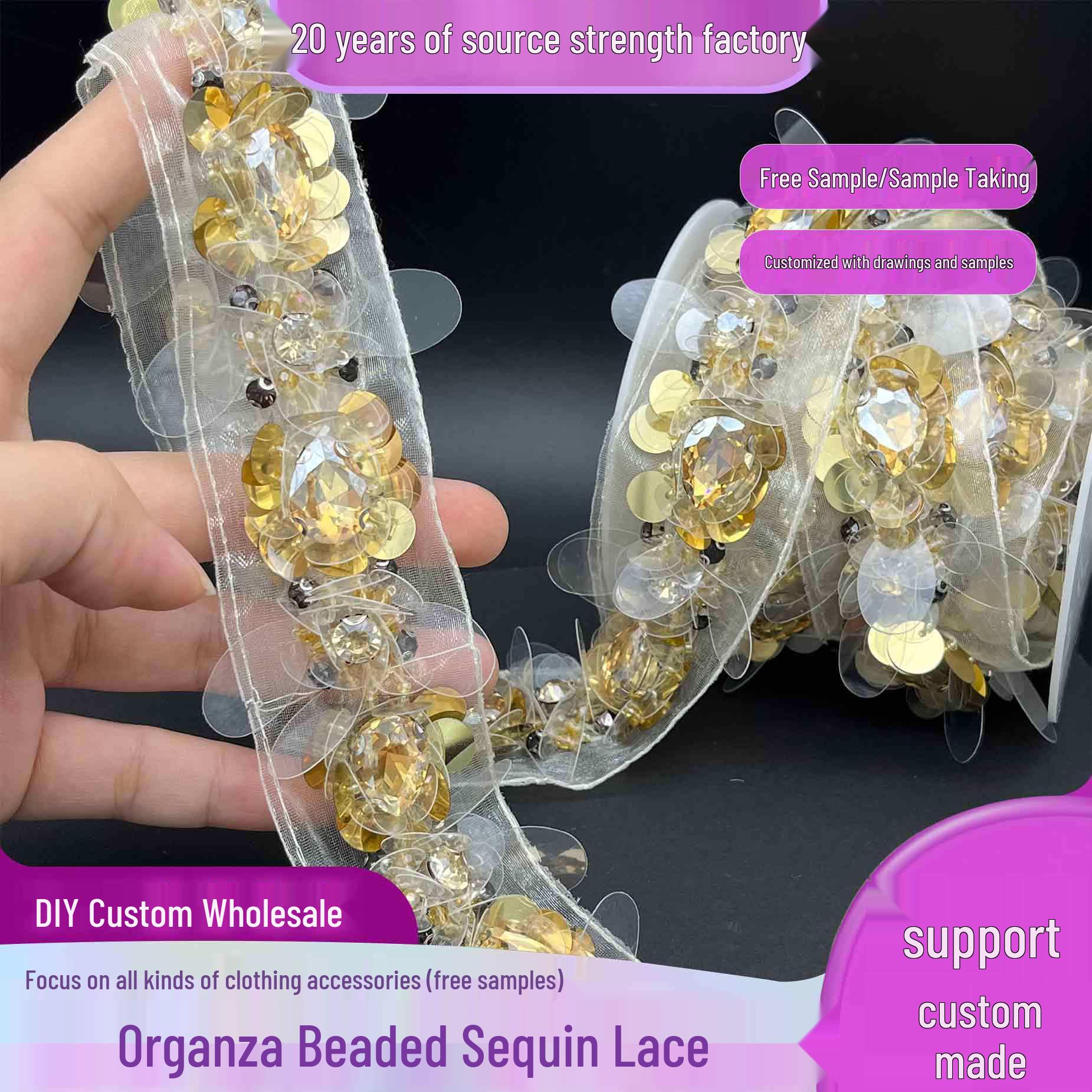 

Аксессуар из высококачественного кружева с пайетками, 3D-цветами и бисером