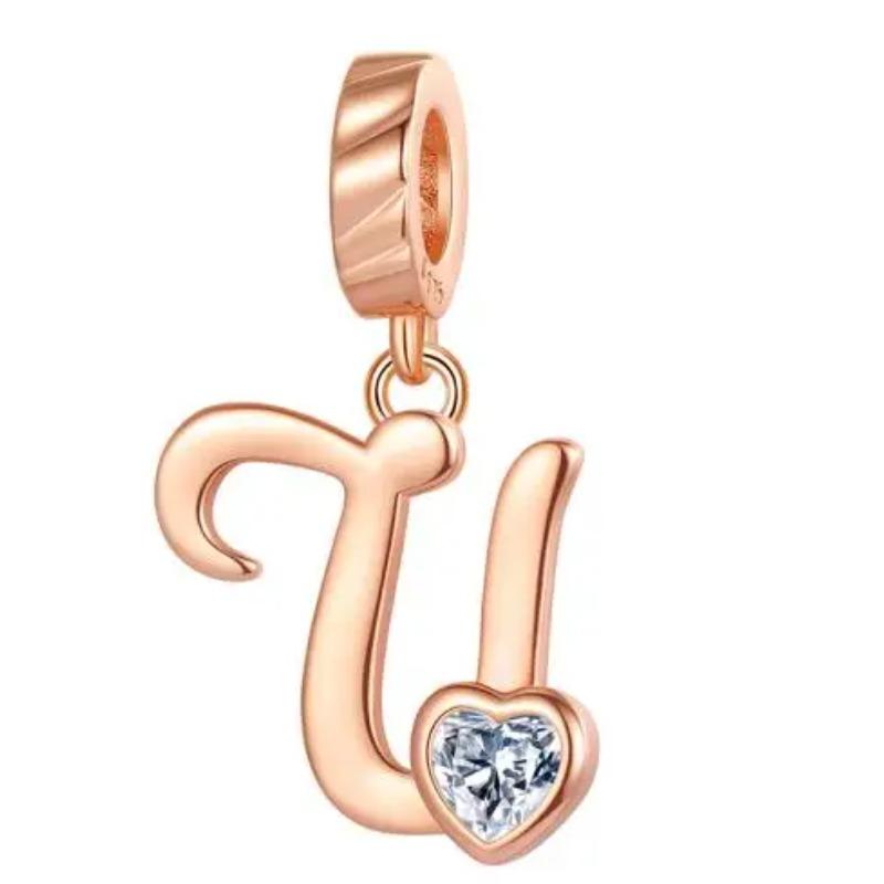 Kupfer 26 Buchstaben A-Z Alphabet Anhänger Charme Roségold Passend für Original Pan Armband Zubehör DIY Schmuck Für Frauen