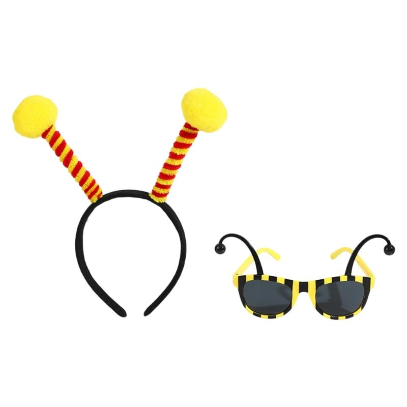 Bumble Bees Costume Kit for Kids Adult Bees Costume Antenna Headband Antenna Glasses for Halloween Cosplay Party Props