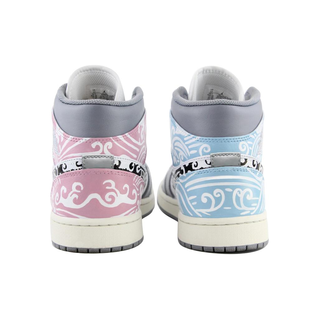 Jordan Air Jordan 1 Trendy Versatile Mid top Vintage Basketball Shoes Men's Blue Pink Gray 554724-135(Team39-AMY72)