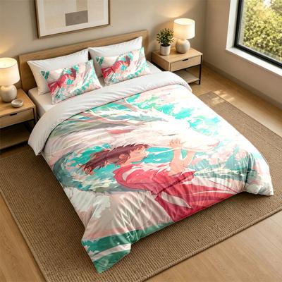 3-teiliges Bettwäsche-Set Spirited Away Weiche Bettlaken und zwei Kissenbezüge Heim-Schlafzimmer-Dekoration