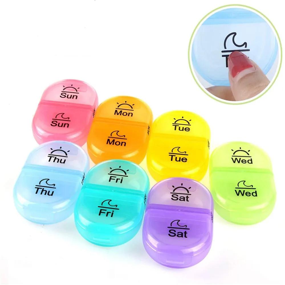 Pill Box Portable Plastic Travel Pocket Pill Organizer 7 Days 2 Times 14  Compartments Hold Grids Large Daily Pill Container