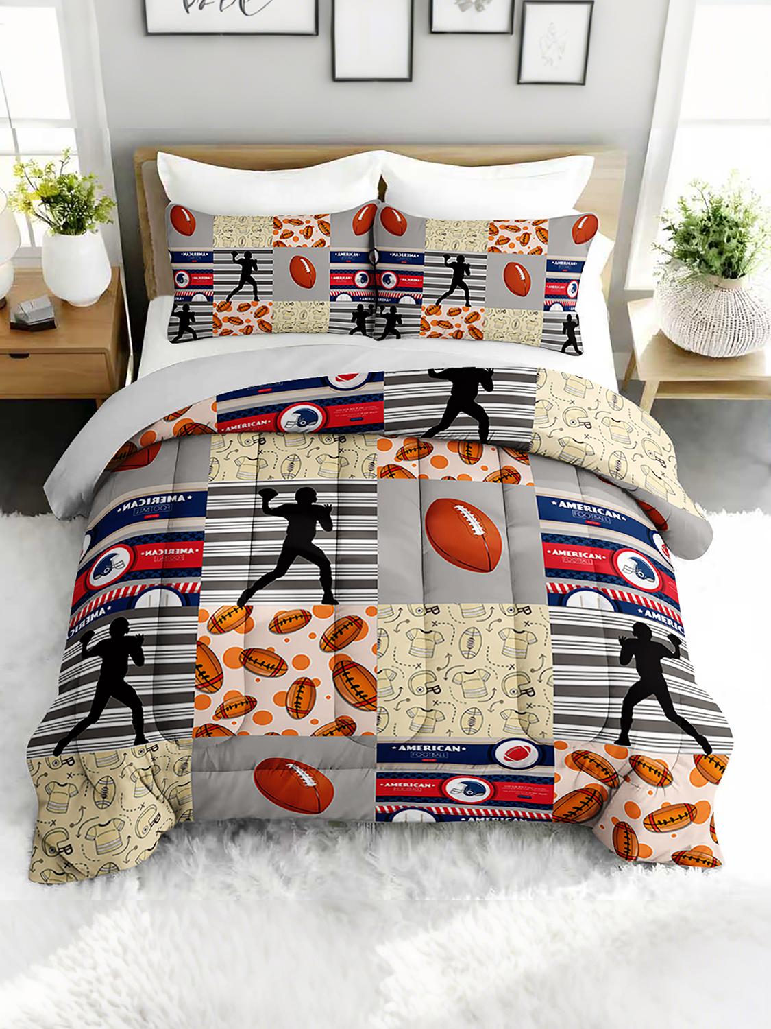 3PC American Football Sports Comforter Set with 2 Pillowcases - Duvet Set for Bedroom Sports Themed Bedding 240x220cm