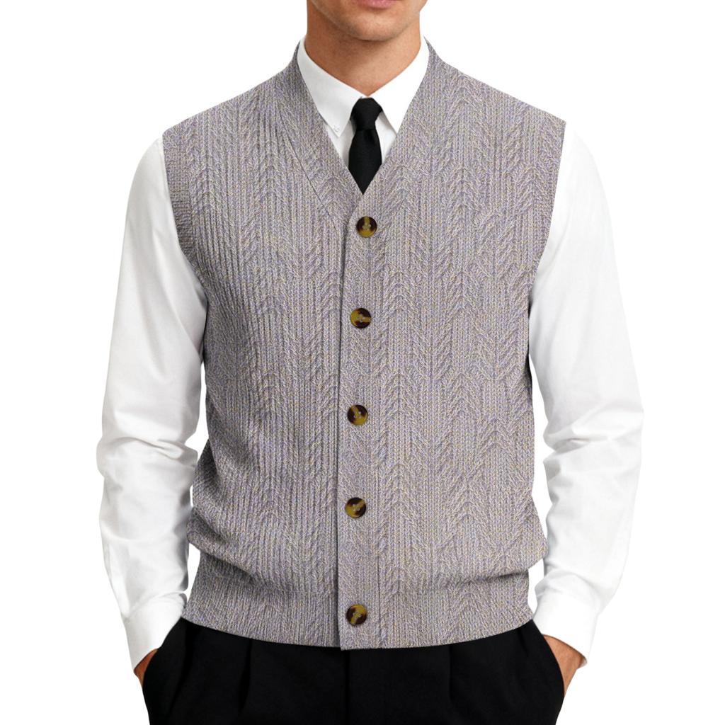 Men's V-Neck Sleeveless Knit Cardigan Vest