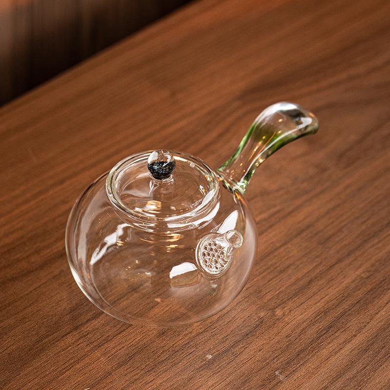 Green Tea Glass Teapot with Side Handle - Thickened, Heat-Resistant, Small Size for Tea Brewing