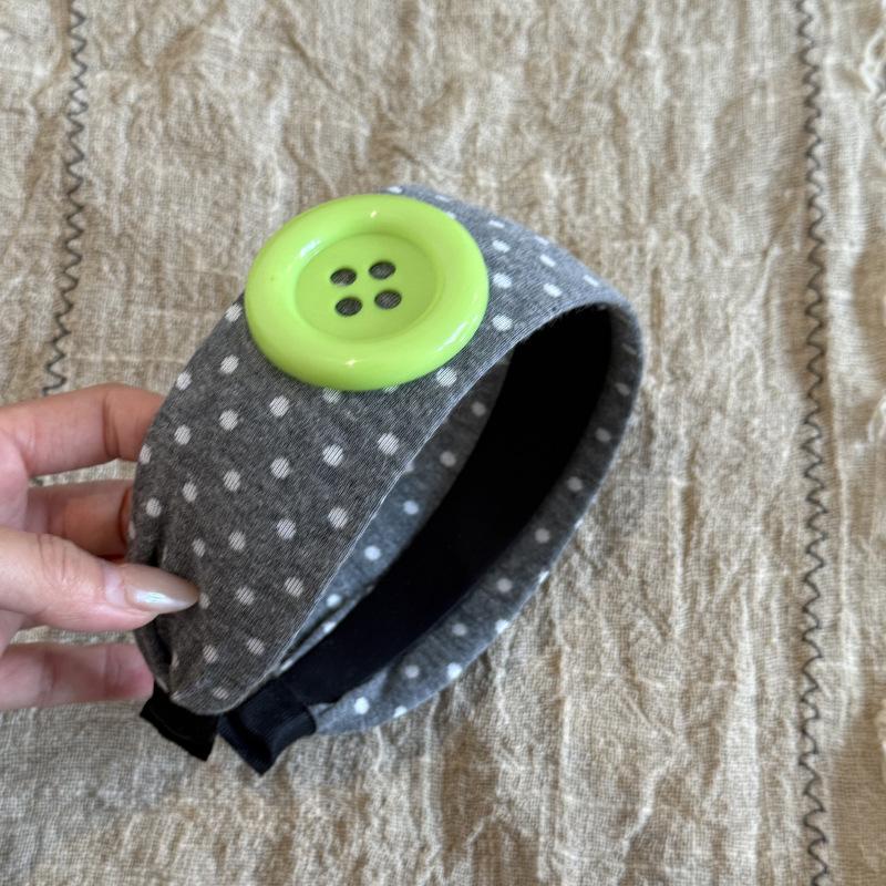 Stylish Retro Y2K Wide Hairband Polka Dot and Big Button Fashion Design A7
