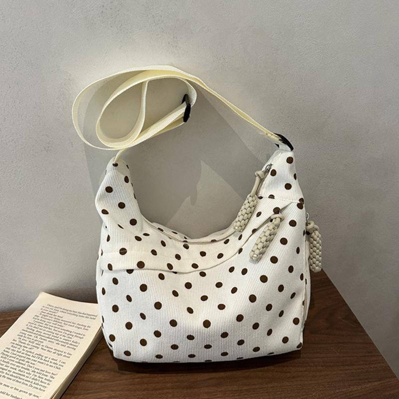 

Korean Polka Dot Hobo Crossbody Bag For Women Casual Corduroy Shoulder Bag With Zipper Multi-pocket Versatile Daily Commute Bag белый