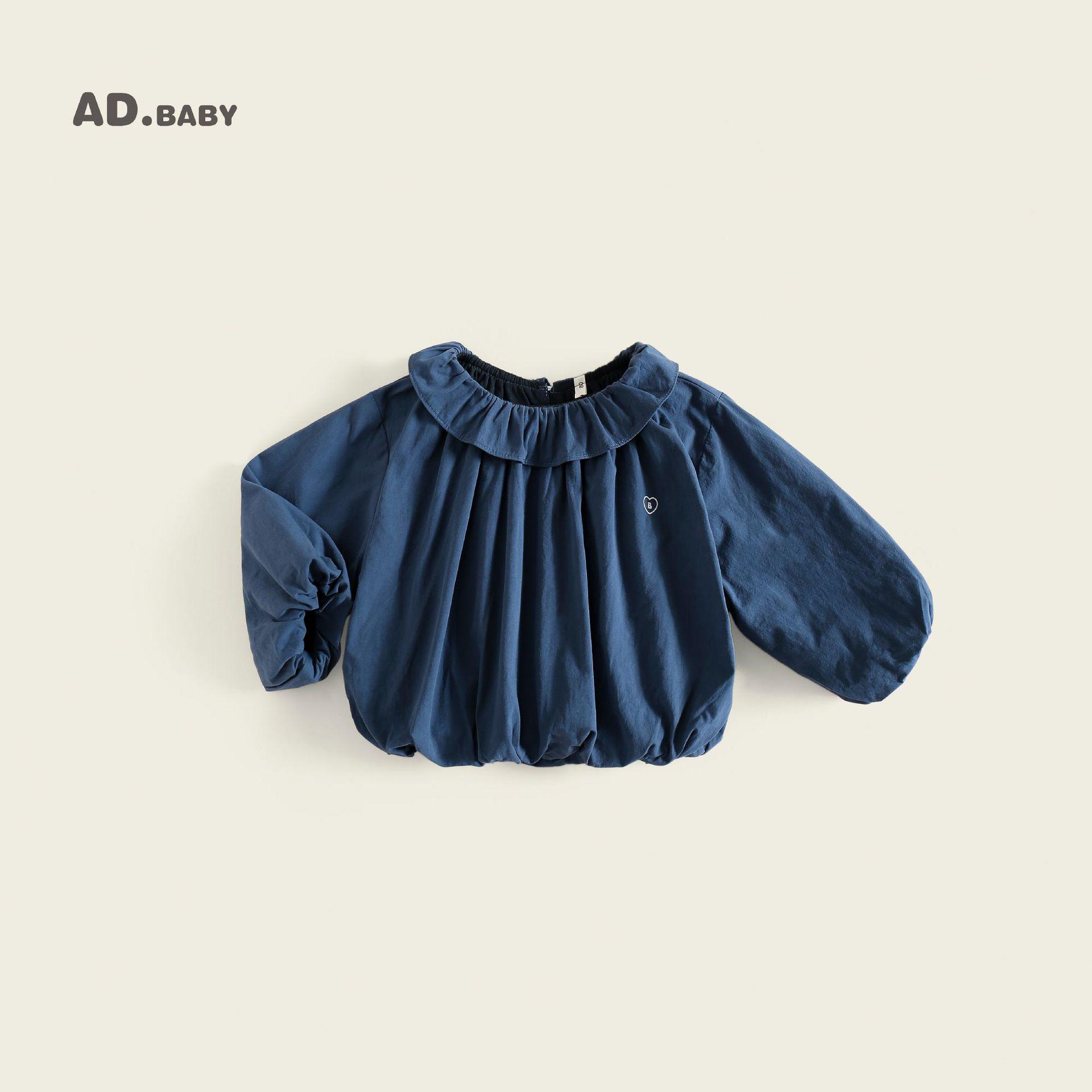 

Kids Autumn Korean-Style Breathable Batwing Sleeve Washed Cotton Shirt 120cm синій