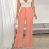 Women White Pants High Waist Elegant Wide Leg Trousers with Elastic Casual Office Business Outfit for Ladies