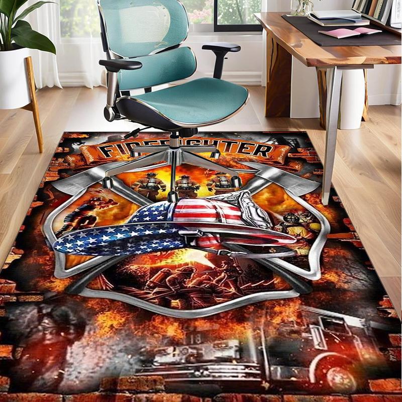 Firefighter Bravery In Action Office Rug Chair Mat, Entryway Carpet, Suitable for Front Door, Bedroom, Living Room, Desk, Holiday Gift