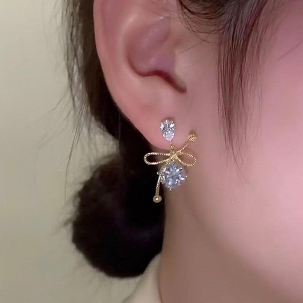 Drip Crystal Zircon Earrings Stud Earrings Bowknot Earrings Rhinestone Pendant Earrings  Gift