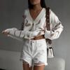 For Autumn and Winter New V-neck Abstract Jacquard Knitted Cardigan Women's Loose Sweater Jacket