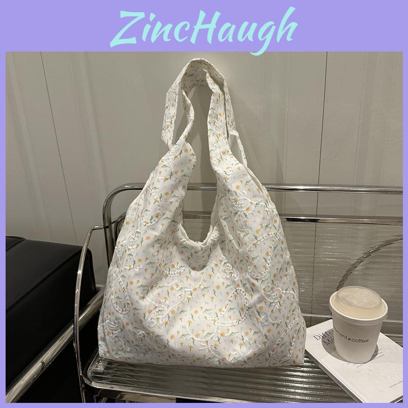 Korean Style Casual Canvas Bag With Lace Details Oversized Shoulder Tote For Women