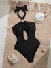 Bikini Sexy de Color Sólido con Aberturas y Cuello Halter para Mujer, Moda Elegante, Traje de Baño para Vacaciones en la Playa