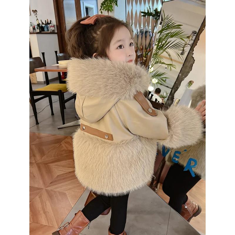Girls' Autumn Winter Clothes Coat Baby Winter Fashionable Fleece-Lined Coat Little Girl Fur