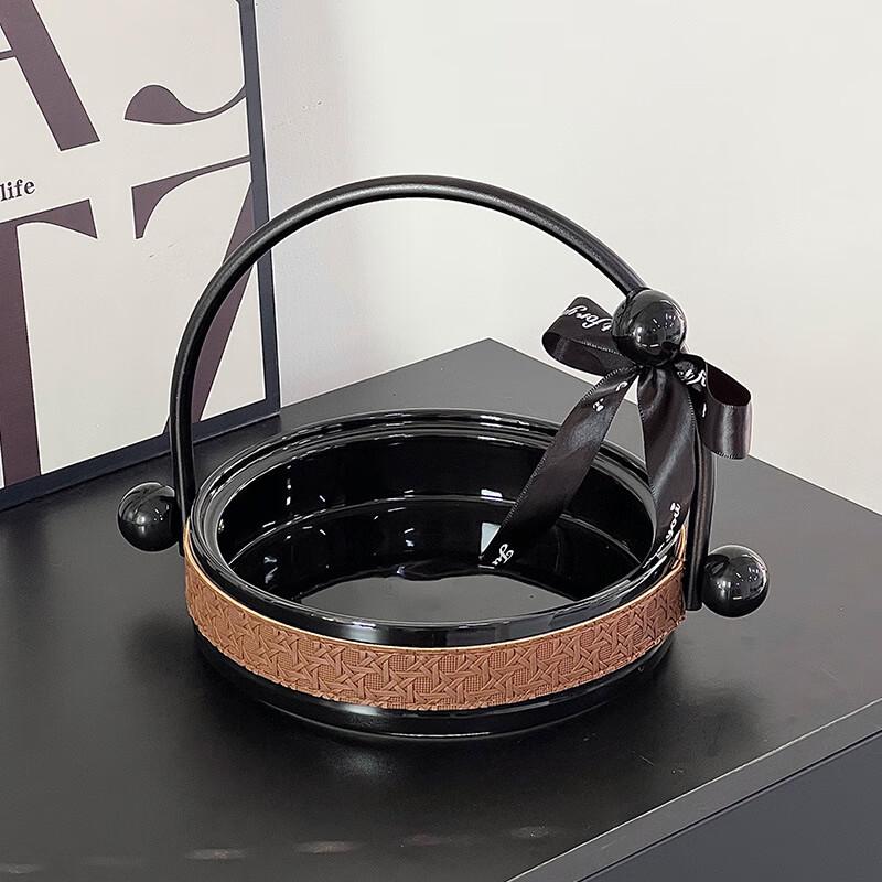 Double-Layer Ceramic Rotating Snack & Fruit Plate with Handle