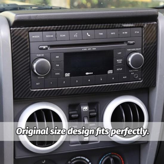 Carbon Fiber ABS Center Console CD Panel Frame Trim For Jeep Wrangler JK 2007-10