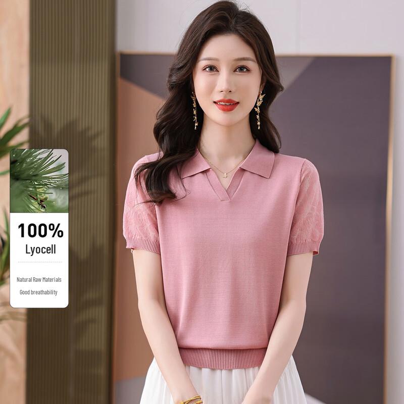 SNOWFLYING Women s Lyocell Rib-Knit Polo T-Shirt L