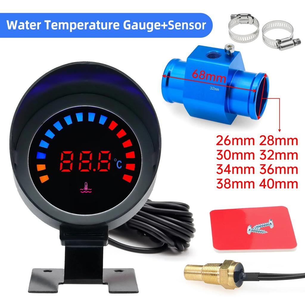 AD 45~120 ℃ Water Temperature Gauge Car Digital LCD Water Temp Meter With 10mm Temperature Sensor Adapter For 12V 24V Car Truck