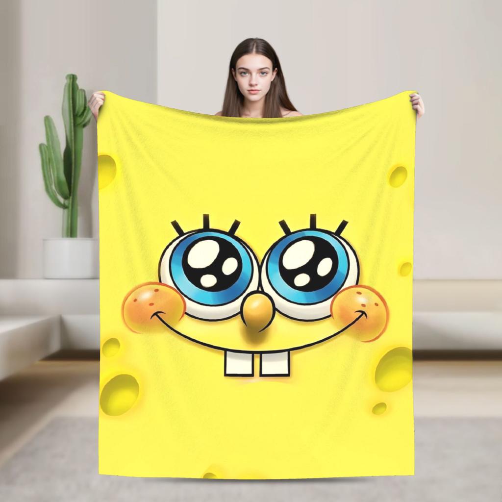 Spongebobed Blanket Flannel Winter Breathable Soft Throw Blankets for Home Travel Bedspread